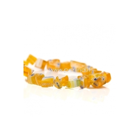 Millefiori stiklo karoliukai, netaisyklingi, geltonos sp., 9x7mm - 4x3mm, 76 cm