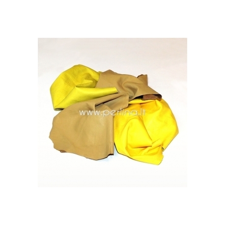 Natural leather offcuts, yellow color, 150 g.