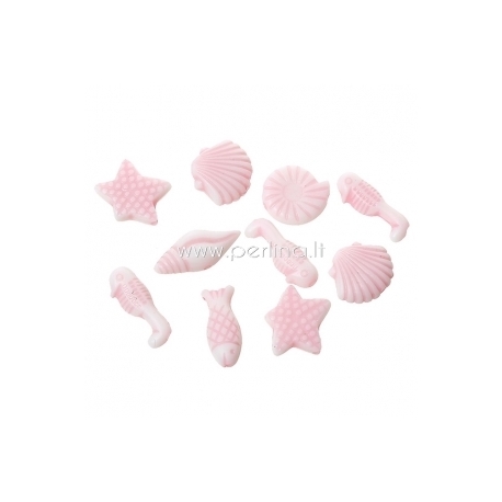 Akriliniai karoliukai "Povandeninio pasaulio gyvūnai", rožinės sp., 17x7-12x11 mm, 10 vnt.