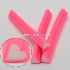 Polymer clay cane "Heart", pink, 5x50 mm, 1 pc