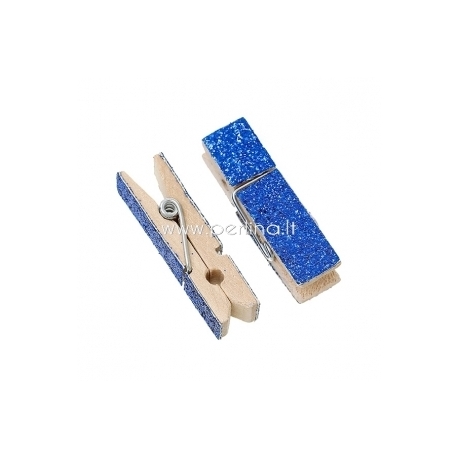 Wood peg, royal blue glitter, 4,5x1,4 cm, 1 pc