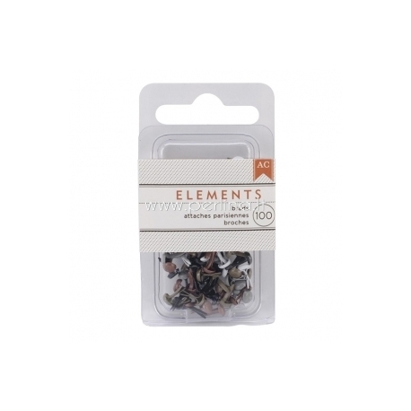 Elements Mini Brads - Metallic, 100/pkg