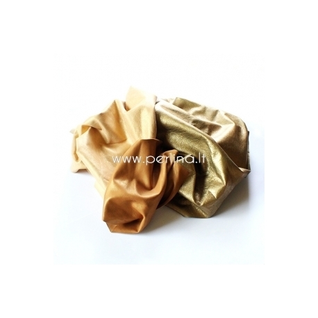 Natural leather offcuts, gold metallic, 150 g.