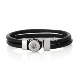 PU leatheroid buckle snap double bracelet, black, 20,3 cm