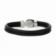 PU leatheroid buckle snap double bracelet, black, 20,3 cm