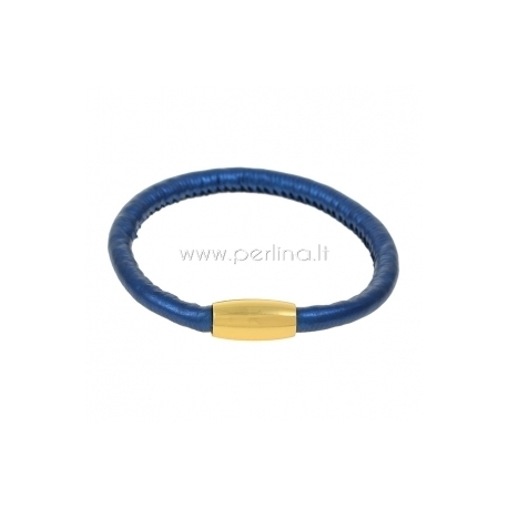 PU leather single bracelet, deep blue, 22 cm, 1 pc