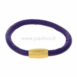 PU leather single bracelet, purple, 22 cm, 1 pc