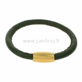 PU leather single bracelet, dark green, 22 cm, 1 pc