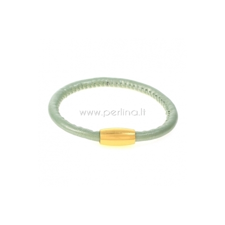 PU leather single bracelet, light green, 22 cm, 1 pc