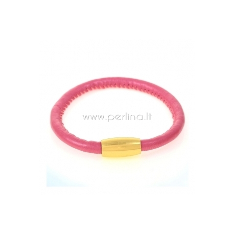 PU leather single bracelet, fuchsia, 22 cm, 1 pc