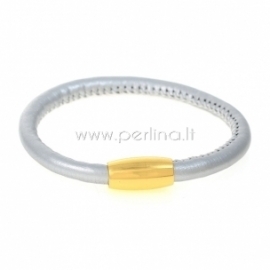 PU leather single bracelet, silver, 22 cm, 1 pc