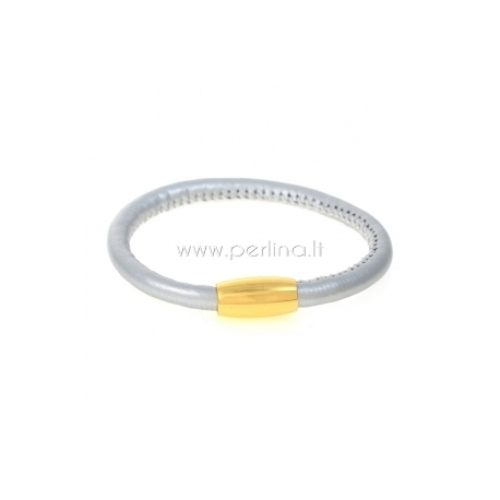 PU leather single bracelet, silver, 22 cm, 1 pc