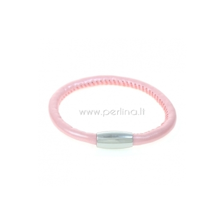 PU leather single bracelet, pink, 22 cm, 1 pc