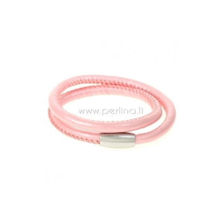 PU leather double bracelet, pink, 42 cm, 1 pc
