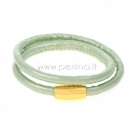 PU leather double bracelet, light green, 42 cm, 1 pc