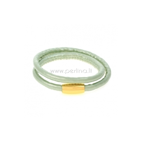 PU leather double bracelet, light green, 42 cm, 1 pc