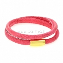 PU leather double bracelet, fuchsia, 42 cm, 1 pc