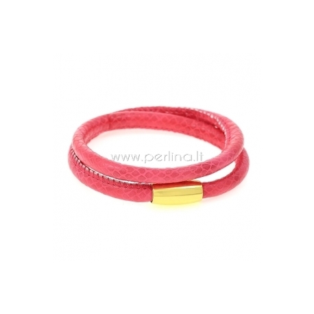 PU leather double bracelet, fuchsia, 42 cm, 1 pc