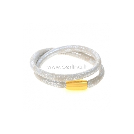 PU leather double bracelet, silver, 42 cm, 1 pc