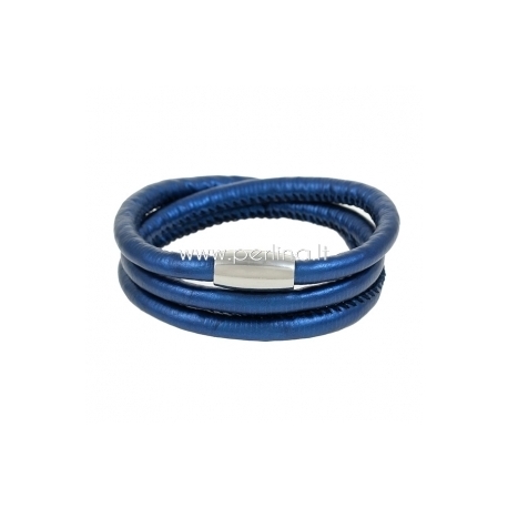 PU leather triple bracelet, deep blue, 61,5 cm, 1 pc