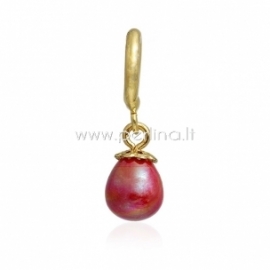 Aksesuaras apyrankei "Raudonas perlas", paauksuotas, 27x11 mm