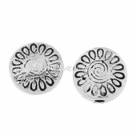 Spacer bead flower pattern, antique silver, 8 mm, 1 pc