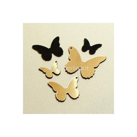 Plexiglass finding pendant "Butterfly 4", black/gold, 2x1,8 cm