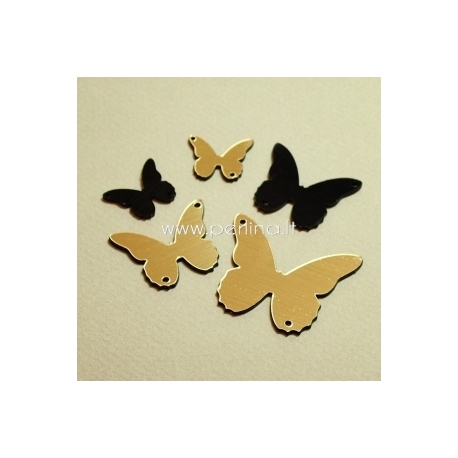 Plexiglass finding connector "Butterfly 4", black/gold, 4x3,2 cm