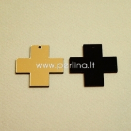 Org. stiklo detalė-pakabukas "Kryžius", juodos/auksinės sp., 3x3 cm