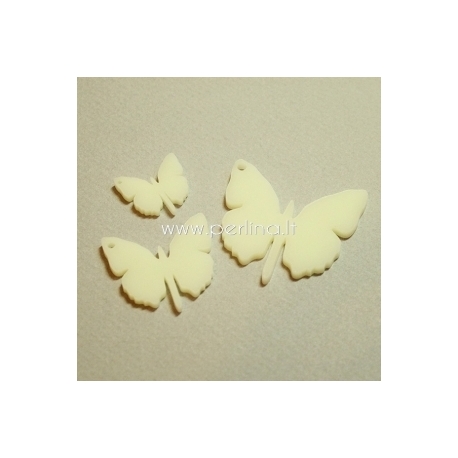 Org. stiklo detalė-pakabukas "Drugelis 1", kreminės sp., 2x1,8 cm