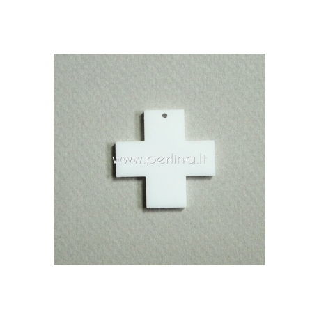 Org. stiklo detalė-pakabukas "Kryžius", baltos sp., 2,2x2,2 cm