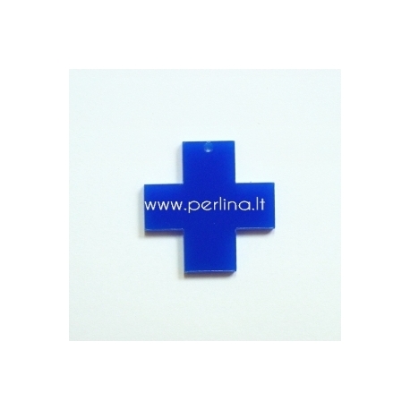 Org. stiklo detalė-pakabukas "Kryžius", mėlynos sp., 2,2x2,2 cm