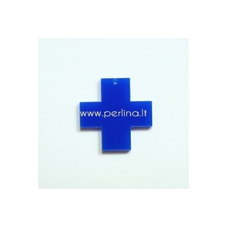 Plexiglass pendant "Cross", blue, 2,2x2,2 cm