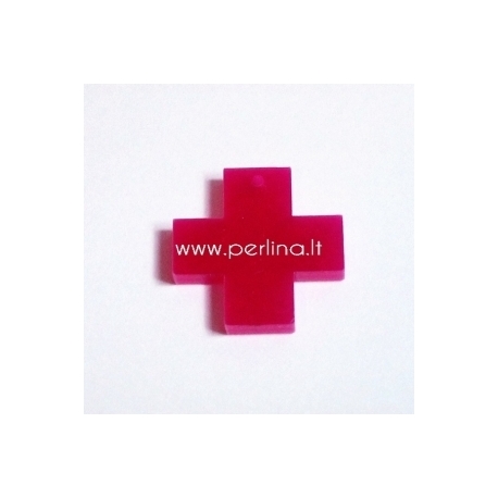 Org. stiklo detalė-pakabukas "Kryžius", fuksijos sp., 2,2x2,2 cm