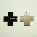 Org. stiklo detalė-pakabukas "Kryžius", juodos/sidabrinės sp., 2,2x2,2 cm
