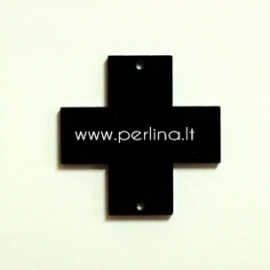Org. stiklo detalė-intarpas "Kryžius", juodos sp., 2,2x2,2 cm