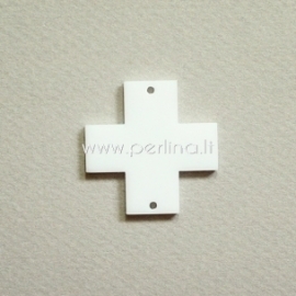 Org. stiklo detalė-intarpas "Kryžius", baltos sp., 2,2x2,2 cm