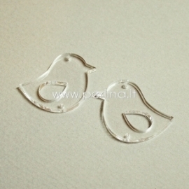 Org. stiklo detalė-intarpas "Paukštelis 2", skaidrus, 3,3x2,8 cm