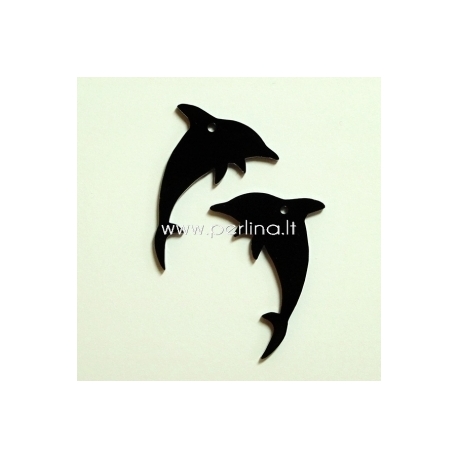 Org. stiklo detalė-pakabukas "Delfinas", juodos sp., 3,5x2,8 cm