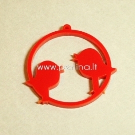 Plexiglass pendant "Two birds", red, 4,5x4,5 cm