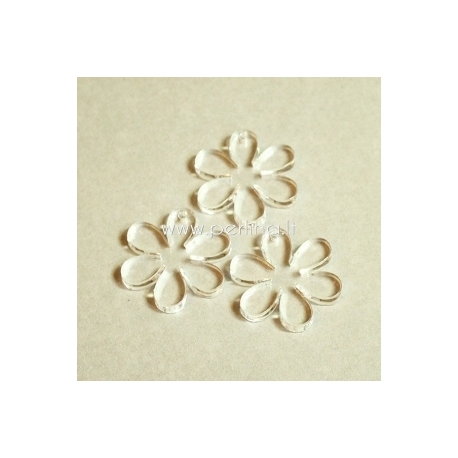 Org. stiklo detalė-pakabukas "Gėlytė", skaidrus, 2,2x2,2 cm