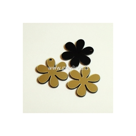 Plexiglass finding - pendant "Flower", black/gold, 2,2x2,2 cm