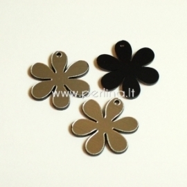 Plexiglass finding - pendant "Flower", black/silver, 2,2x2,2 cm